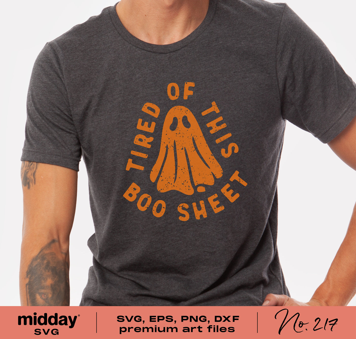 "Tired of This Boo Sheet" funny Halloween shirt with ghost design, ideal for spooky season decor, available in SVG, PNG, DXF formats.