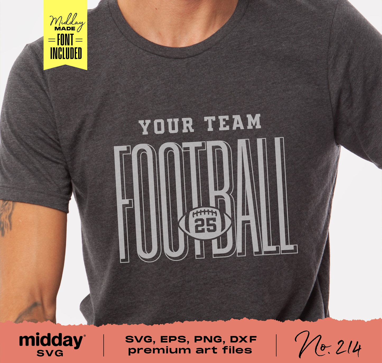 Football team shirt with customizable logo and player number, available as SVG, PNG, DXF, EPS files for Cricut and Silhouette.