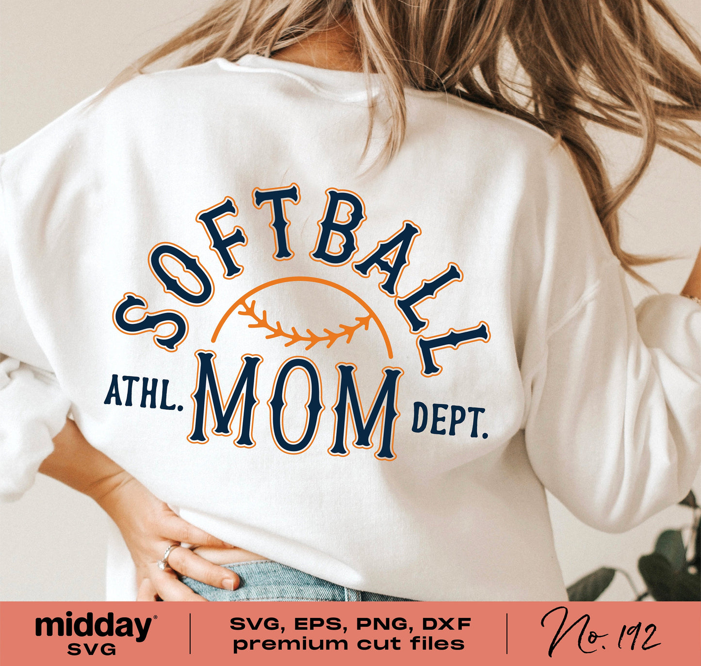 Softball Mom sweatshirt with stylish sports-themed design, available as SVG, PNG, DXF, EPS cut files for Cricut and Silhouette.