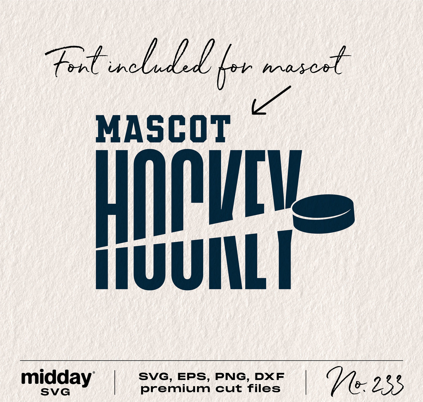Hockey team SVG template with mascot font and puck graphic for Cricut and Silhouette cutting.