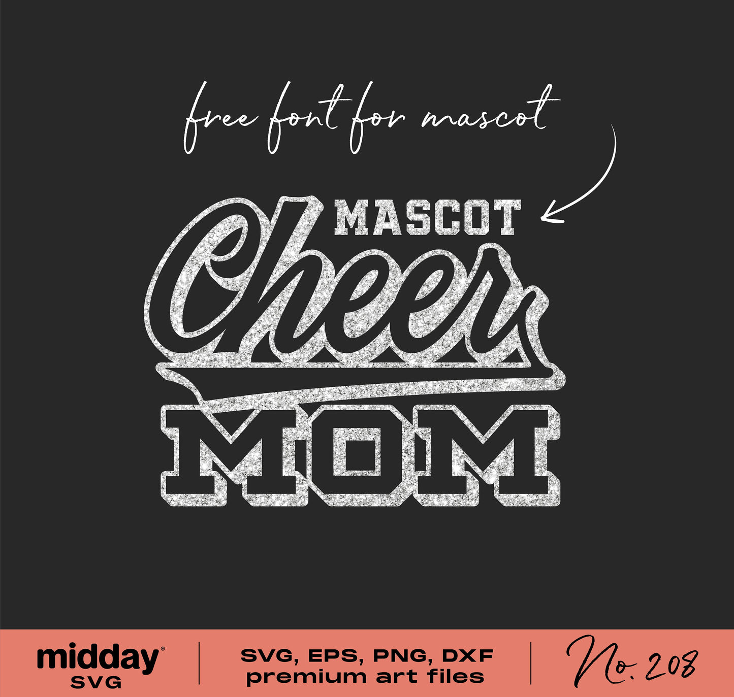 Cheer Mom design in SVG, EPS, PNG, and DXF formats with free font for mascot use, ideal for Cricut and Silhouette projects.