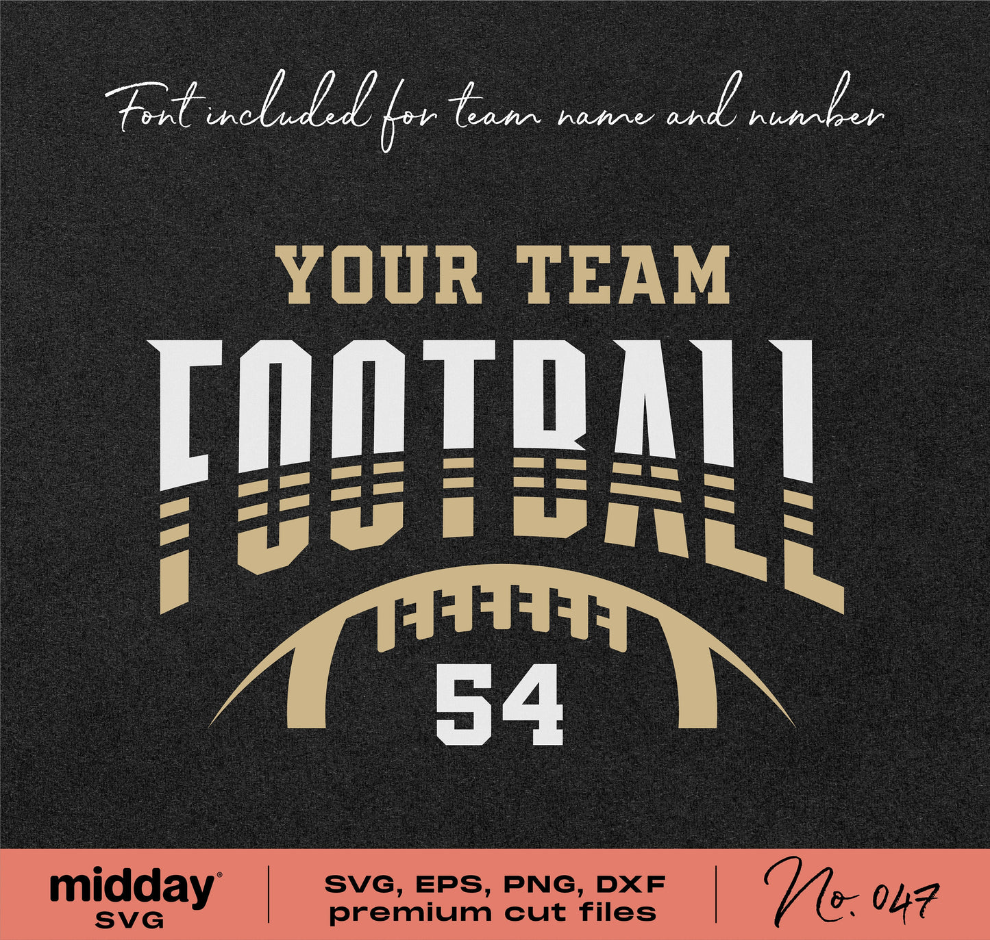 Football team template with customizable text and number, football design for SVG, EPS, PNG, DXF, ideal for Cricut and Silhouette.