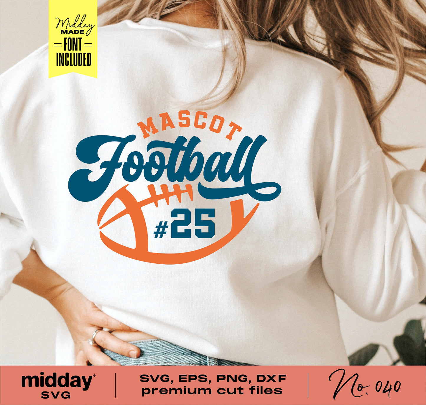Custom football team shirt with name and number design in SVG, EPS, PNG, DXF formats for Cricut and Silhouette cutting.