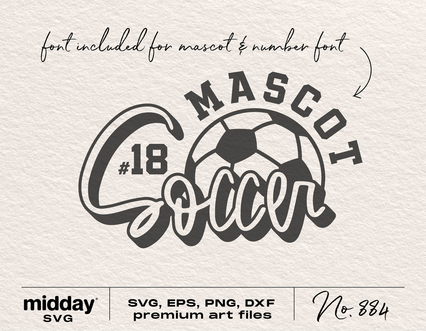Soccer team mascot SVG with number 18, suitable for Cricut and Silhouette, includes premium art files in SVG, EPS, PNG, DXF formats.