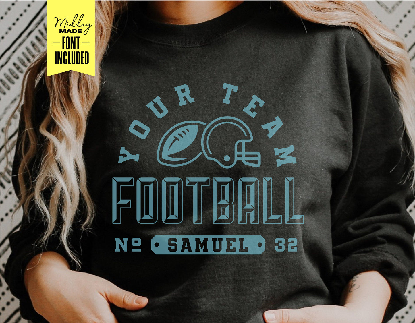 DIY football team shirt with customizable name and number design; SVG, PNG, DXF, EPS files with included font for Cricut and Silhouette.