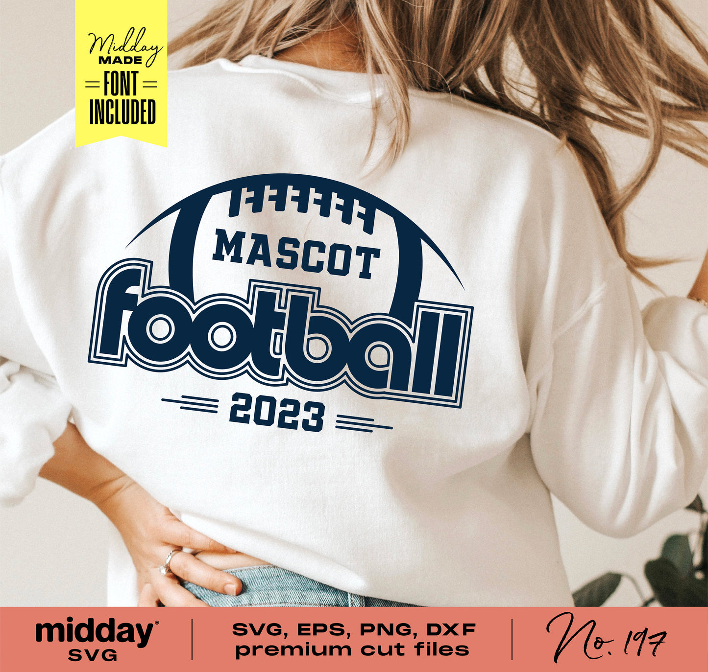 Retro football team shirt with mascot design, includes SVG, EPS, PNG, DXF cut files for Cricut and Silhouette, 2023. Font included.
