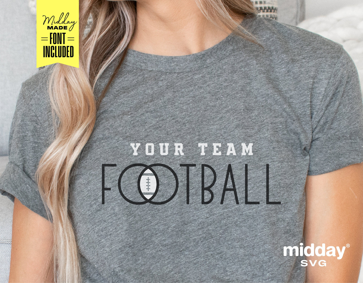 Gray football team shirt featuring a custom logo for Cricut and Silhouette projects.