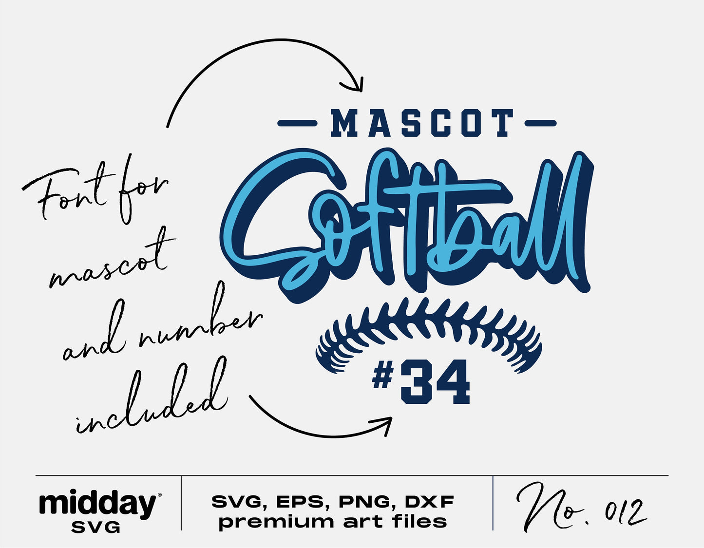 Softball team template SVG, PNG, DXF, EPS with mascot font for customization, ideal for Cricut cut files and shirt designs.
