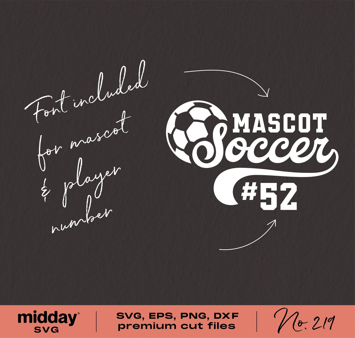 Soccer team template with font for customization, including SVG, EPS, PNG, DXF formats. DIY design for shirts, logos, banners.