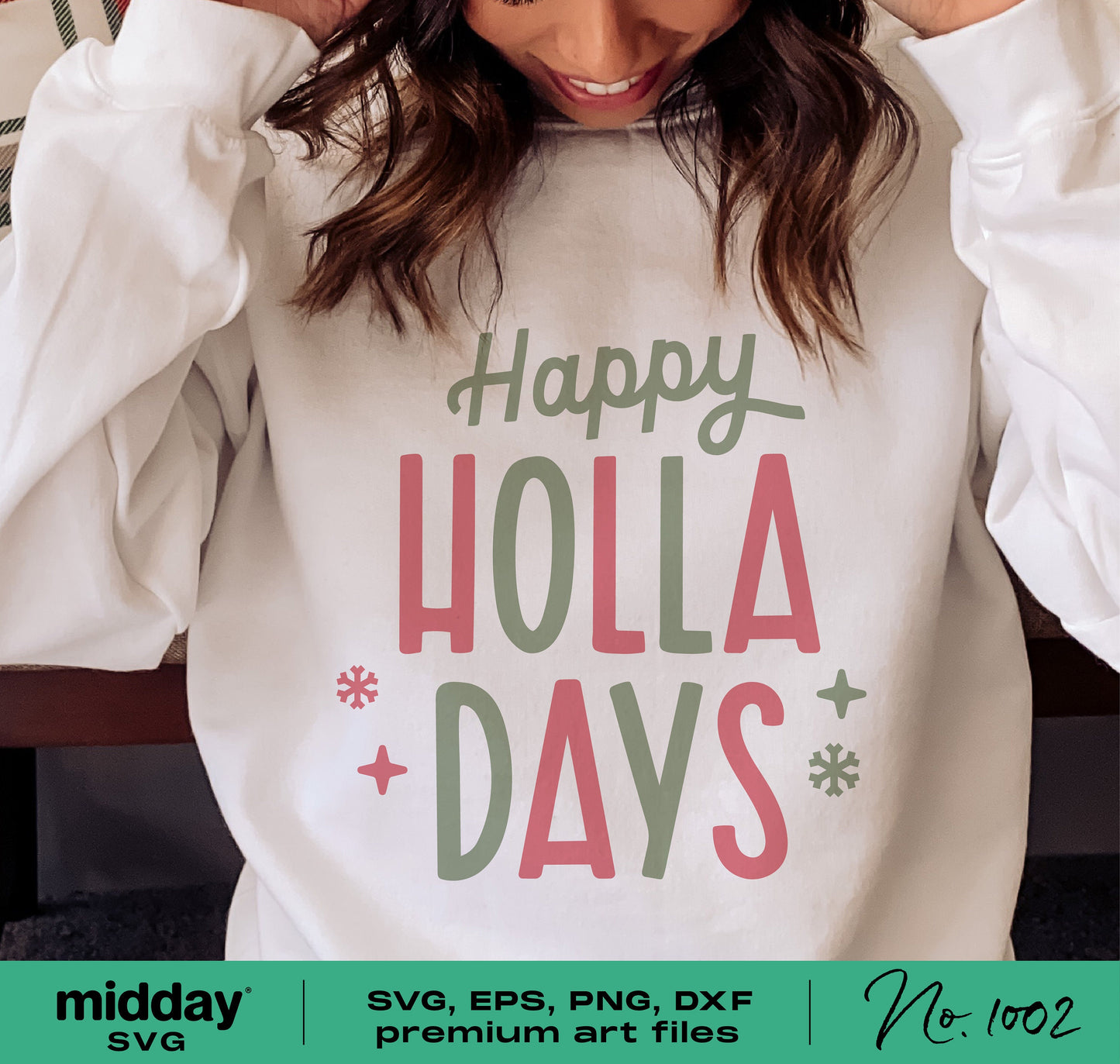 Funny Christmas shirt with "Happy Holla Days" design in SVG, PNG, DXF, EPS formats for kids; ideal for Hanukkah, Kwanzaa, Cricut projects.