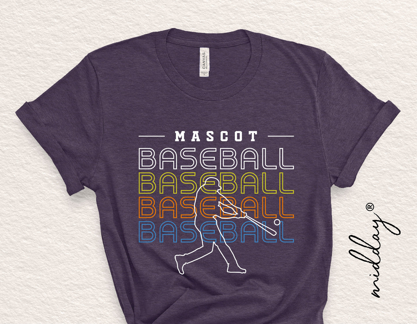 Vintage-style t-shirt featuring colorful 'Baseball' design and player silhouette, perfect for sports fans and team pride.