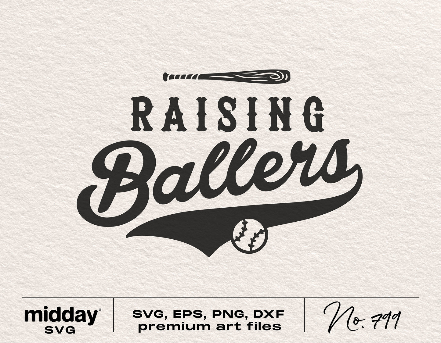 Raising Ballers SVG design with baseball bat and ball for Cricut and Silhouette crafting projects.
