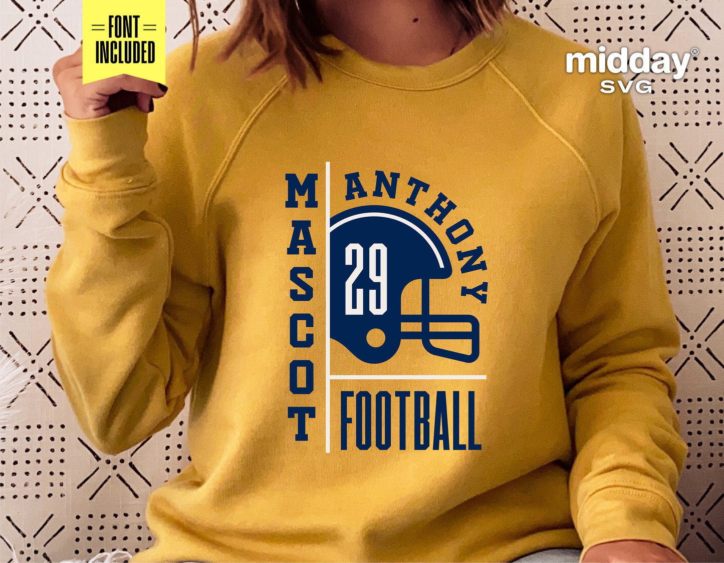 Yellow football-themed shirt with customizable text and helmet design. Ideal for Cricut, Silhouette, and sublimation projects. Font included.