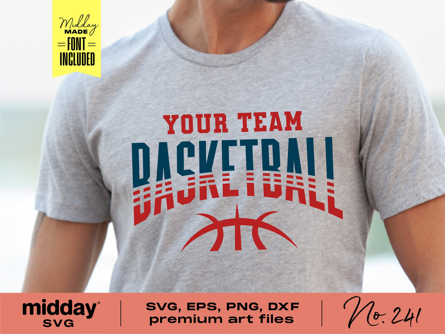 Basketball team shirt with customizable SVG design for Cricut and Silhouette, featuring bold text and basketball graphic.