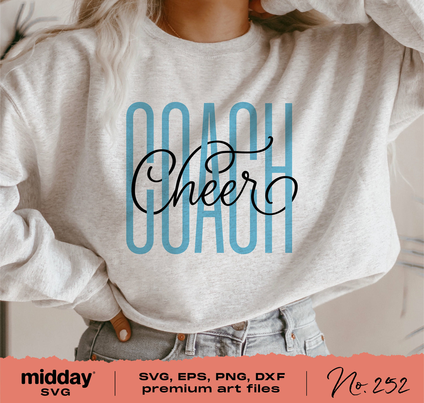 Cheer Coach shirt with woven script design for Cricut and Silhouette, available as SVG, PNG, DXF, EPS cut files.