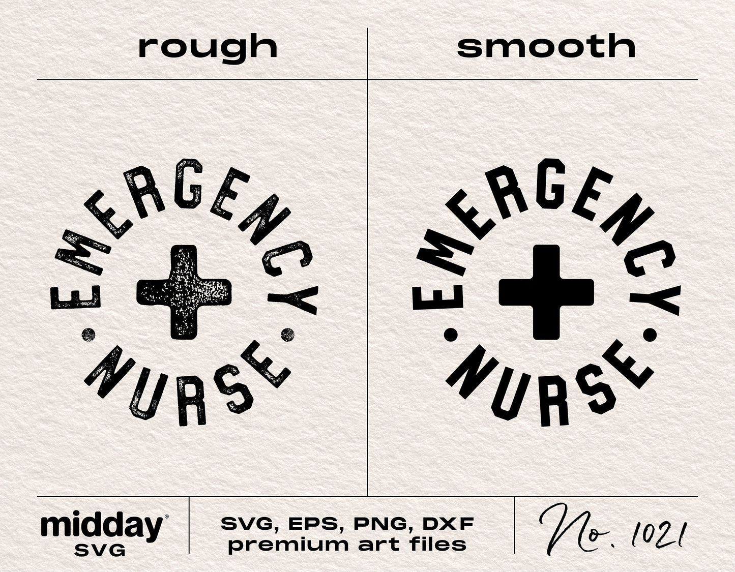 Emergency Nurse SVG designs in rough and smooth styles for crafting, suitable for Cricut and Silhouette, includes PNG, DXF, EPS formats.