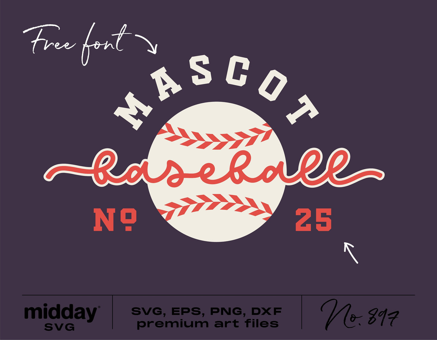 Customizable baseball SVG template with mascot design, free font, and premium art files in SVG, EPS, PNG, DXF formats. Perfect for shirts.