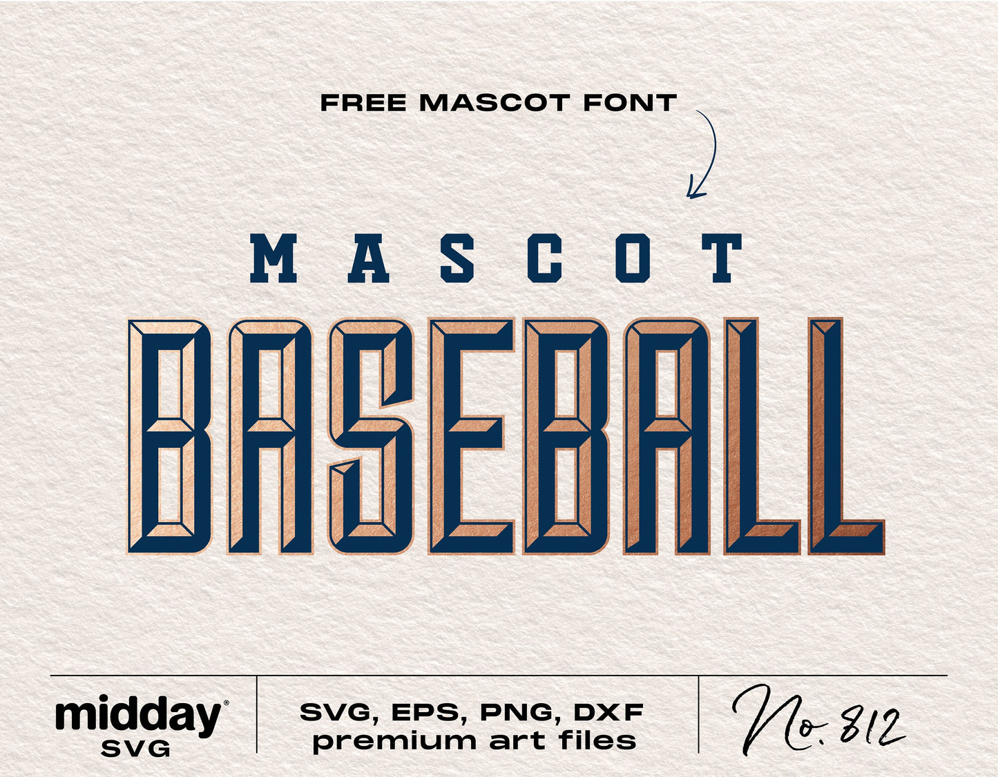 Digital download of 'Mascot Baseball' font in SVG, EPS, PNG, DXF formats, featuring premium art files for Cricut and Silhouette.