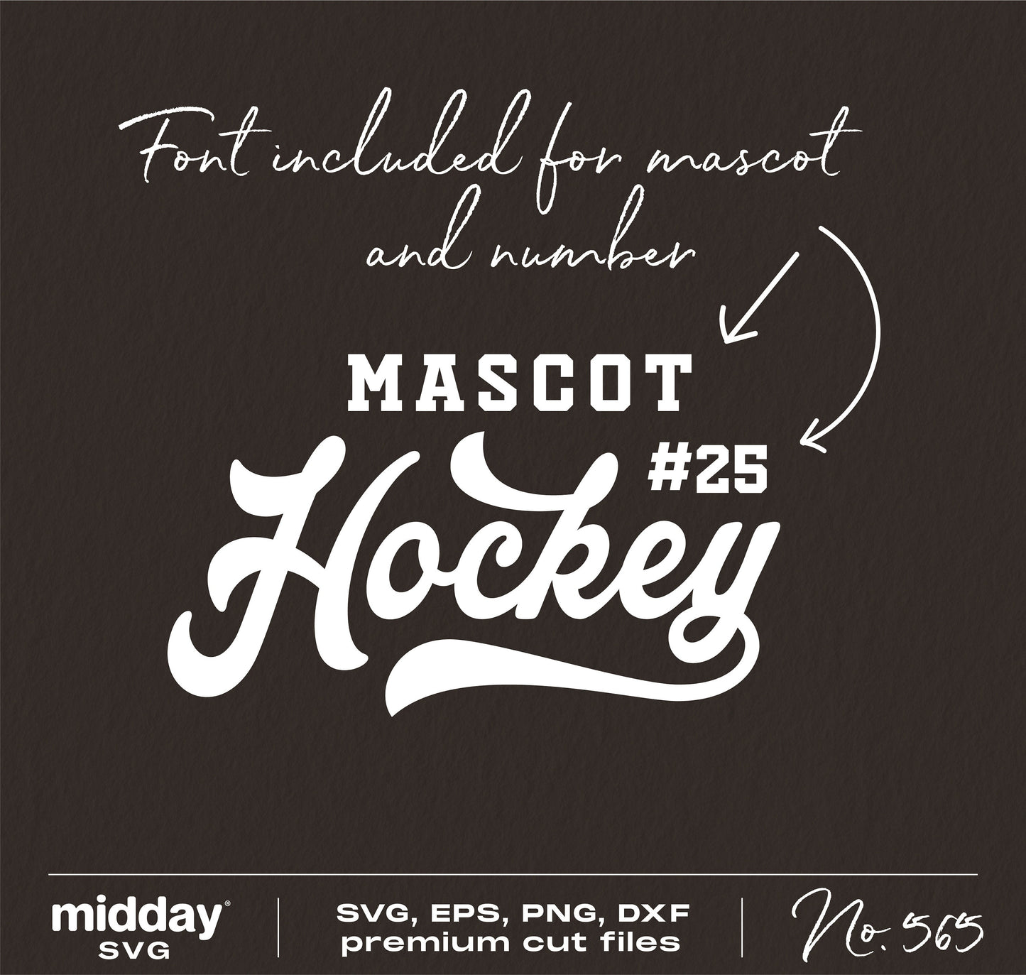 Hockey team template design with customizable mascot and number, includes SVG, EPS, PNG, DXF formats for Cricut and Silhouette.