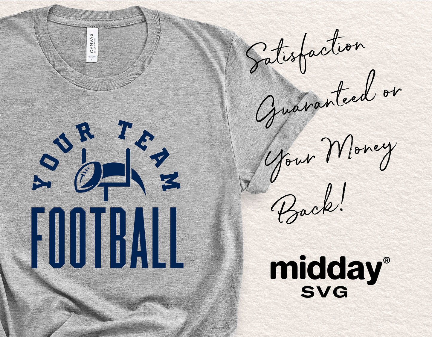 Gray t-shirt with customizable 'Your Team Football' text, suitable for Cricut and Sublimation projects.