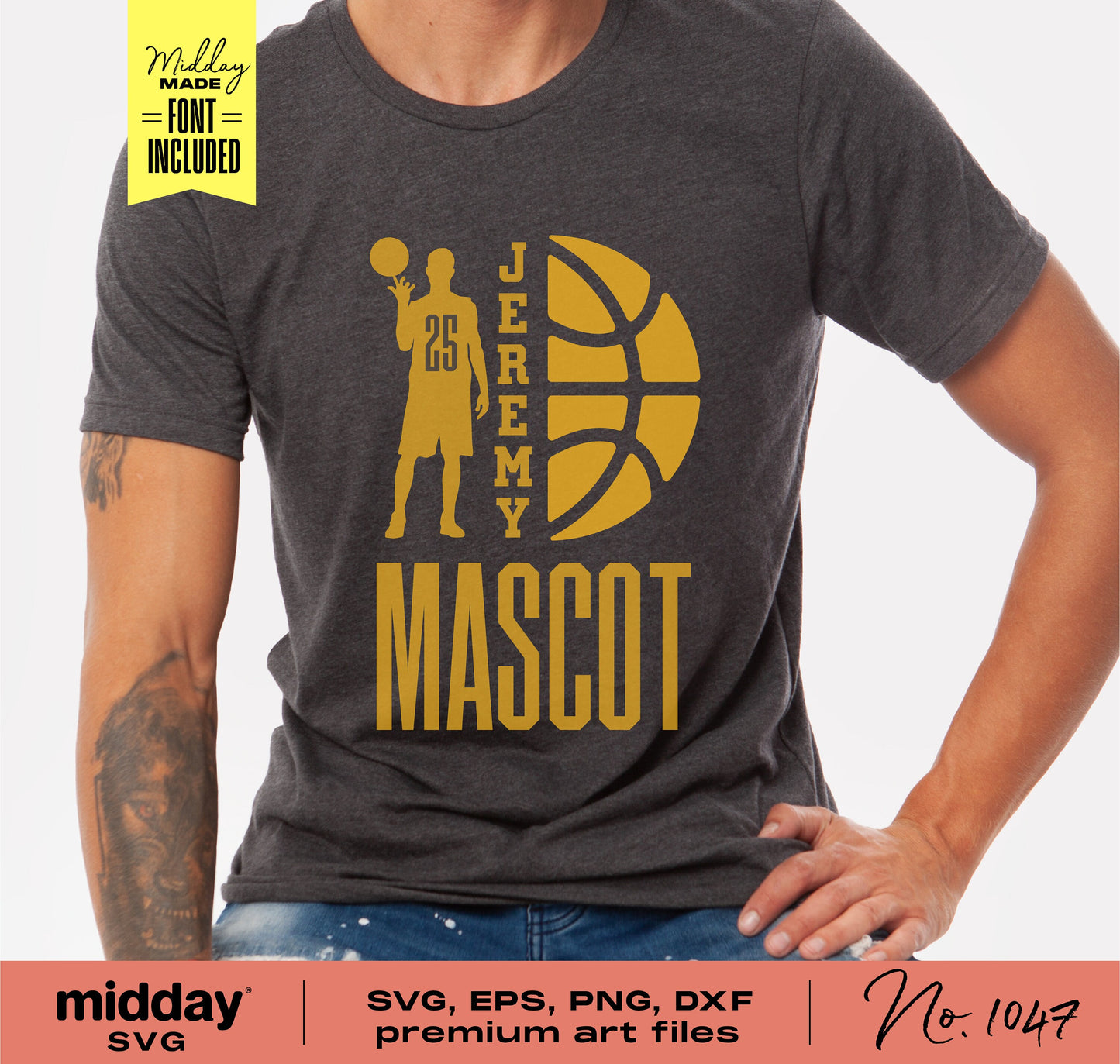 Basketball themed t-shirt with "Jeremy Mascot" design, includes SVG, EPS, PNG, DXF files, perfect for Cricut and Silhouette projects.