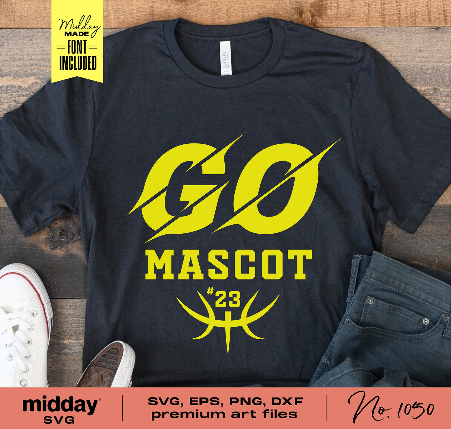 Customizable basketball team shirt design template featuring 'Go Mascot' text and basketball graphic for DIY Cricut and Silhouette projects.