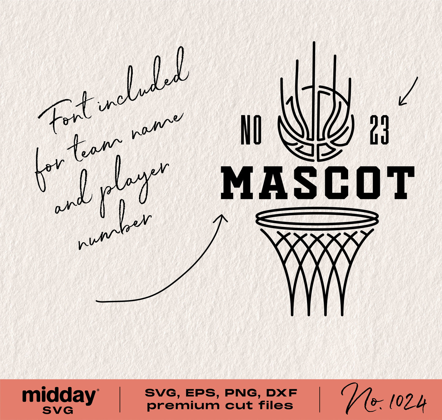 Basketball Team Template SVG for Cricut, featuring a customizable font with team name and number, ideal for shirts and sublimation.
