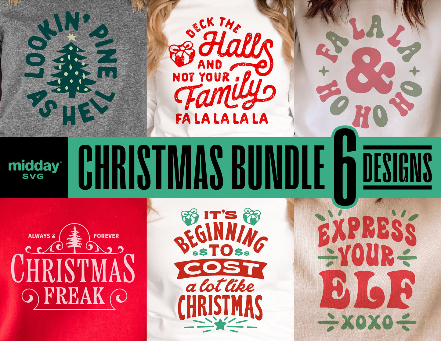 Christmas Svg Bundle with 6 Funny Designs for Shirts, Cricut and Silhouette Compatible, Includes Svg Png Dxf Eps Formats