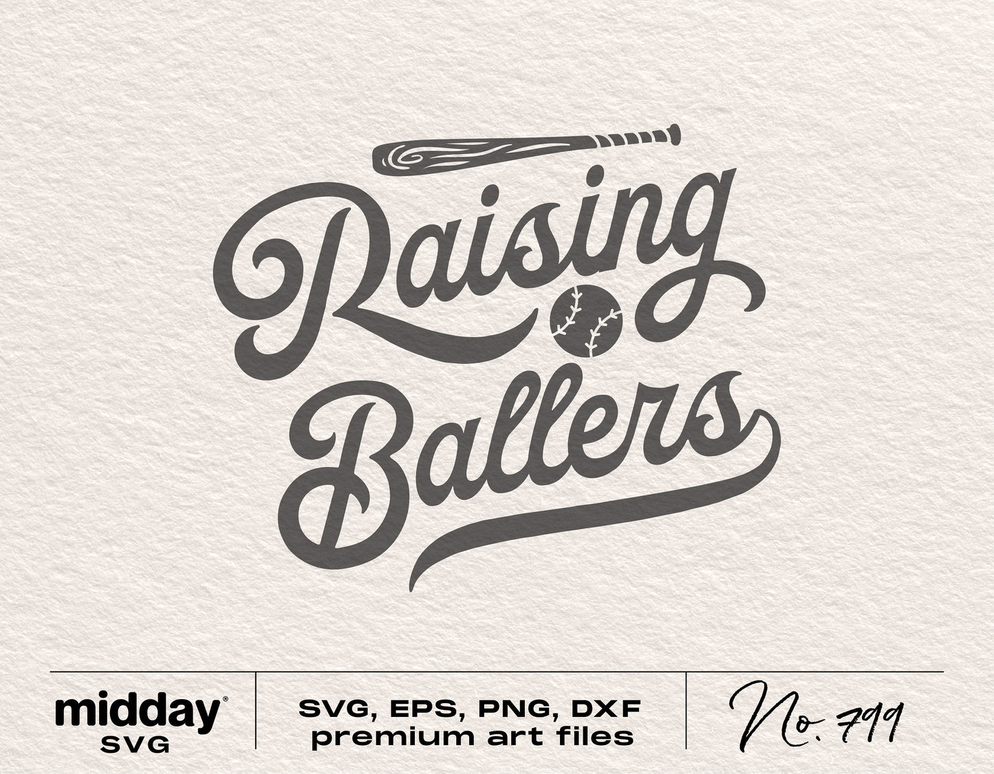 Raising Ballers SVG design featuring baseball elements for Cricut and Silhouette use. Ideal for baseball-themed shirts and crafts.
