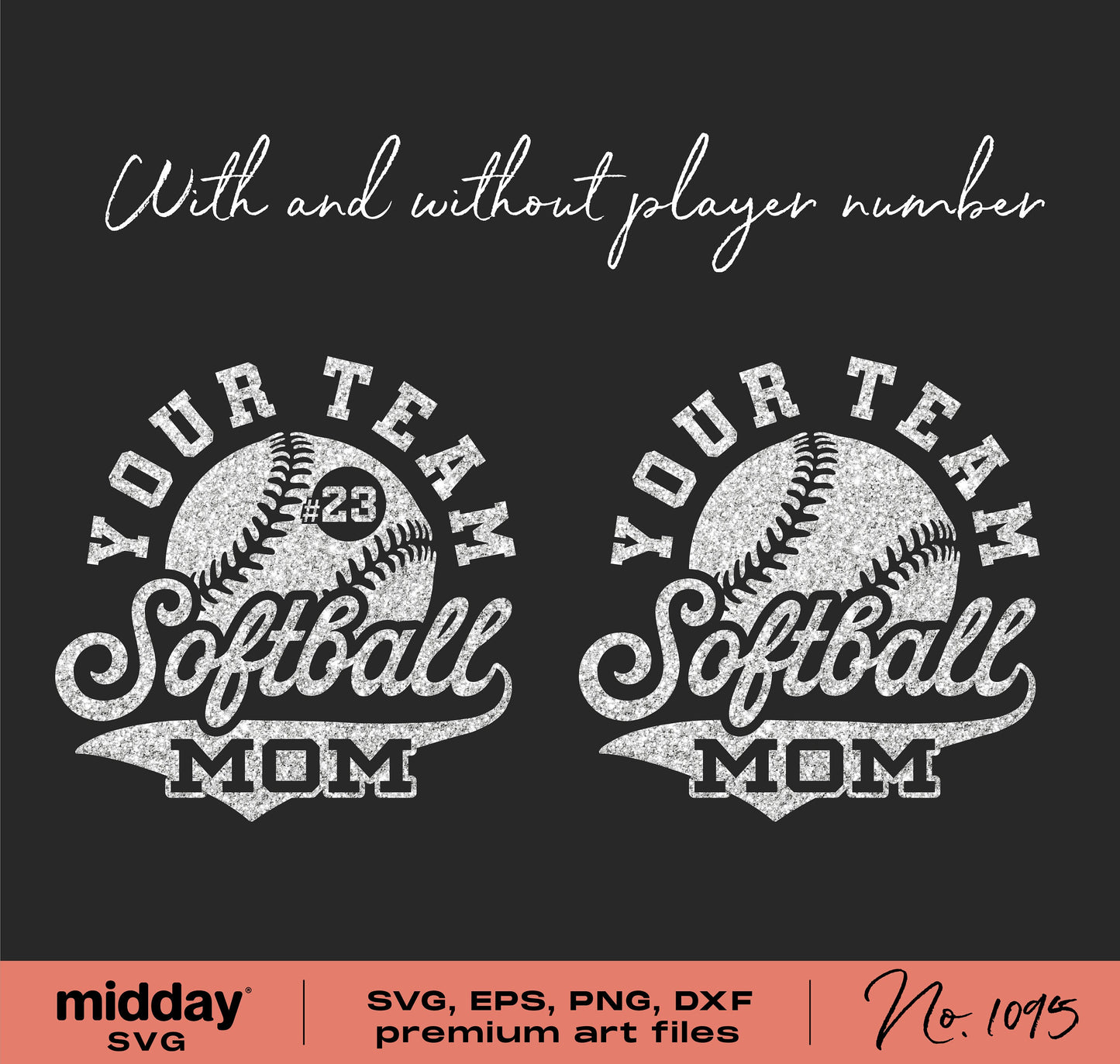 Softball Mom SVG design with customizable player number for shirts, mugs, tumblers, compatible with Cricut and Silhouette.