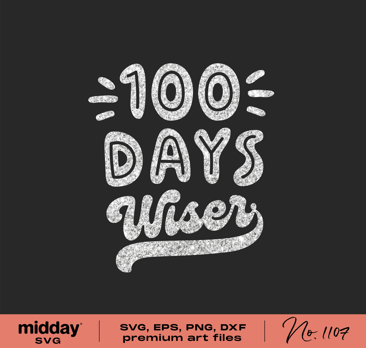 "100 Days Wiser glitter design for school projects, available in SVG, PNG, DXF, and EPS formats for Cricut and Silhouette."