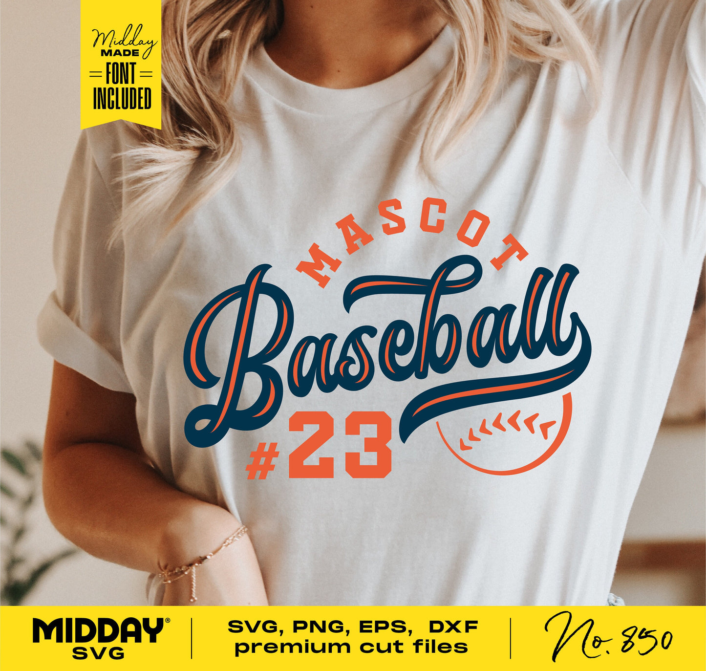 Person wearing a t-shirt with custom baseball team design in SVG, PNG, EPS, and DXF format, ideal for Cricut and Silhouette use.