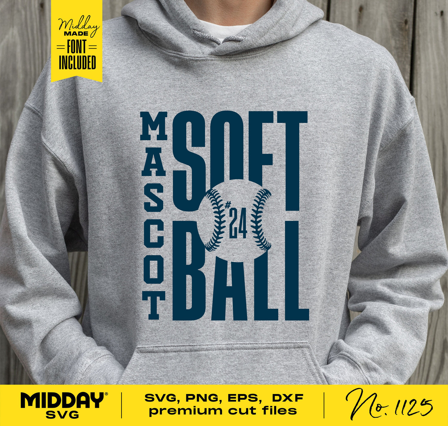 Gray hoodie with DIY softball team design template including SVG, PNG, EPS, DXF files for Cricut and Silhouette, font included.