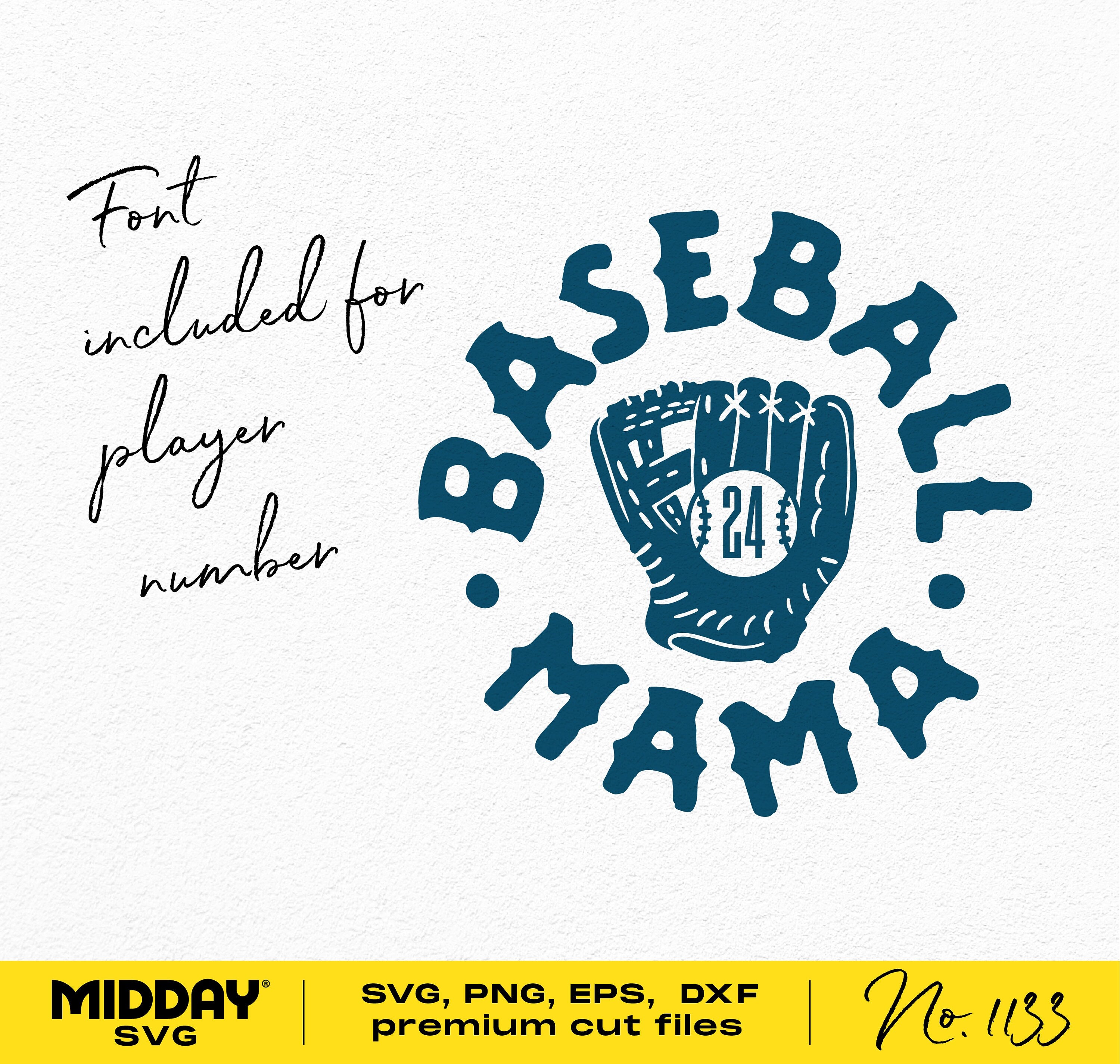 Baseball Mama design with font for player number, perfect for DIY baseball mom shirts. Includes SVG, PNG, EPS, DXF files for Cricut and Silhouette.