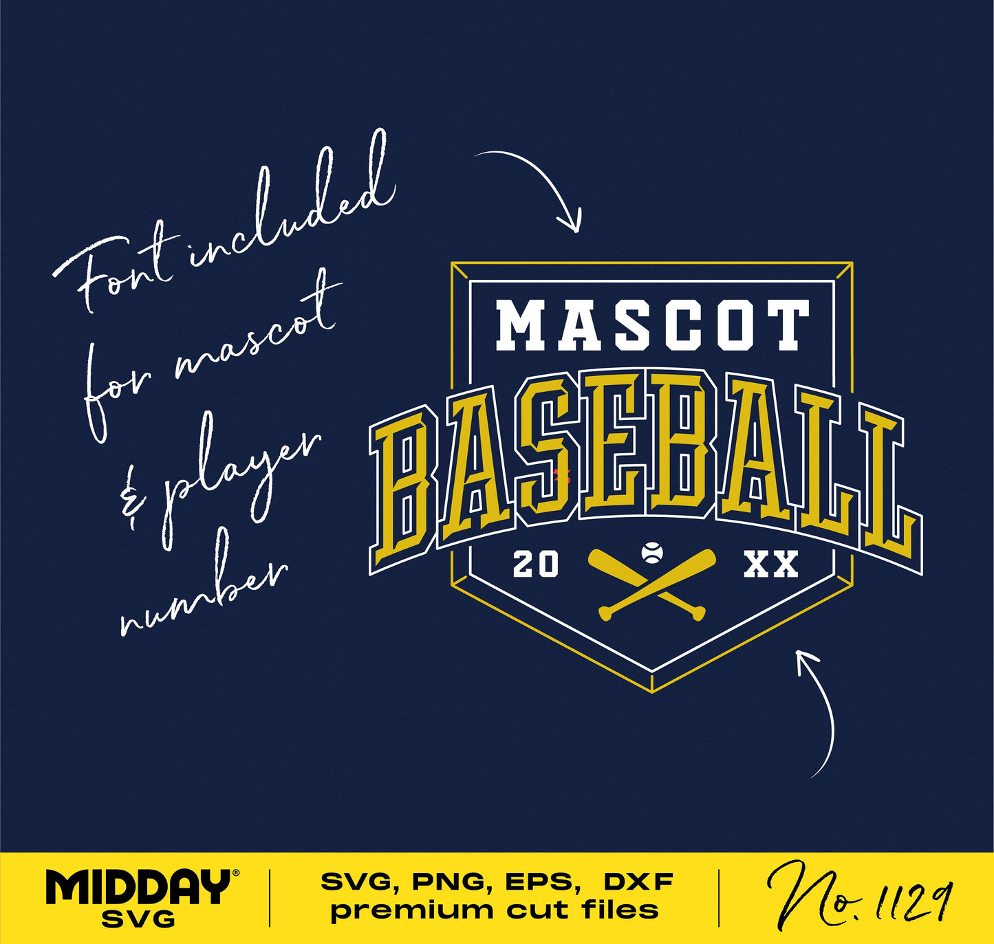 Baseball team logo design with customizable mascot font, including SVG, PNG, EPS, and DXF formats for Cricut and Silhouette.