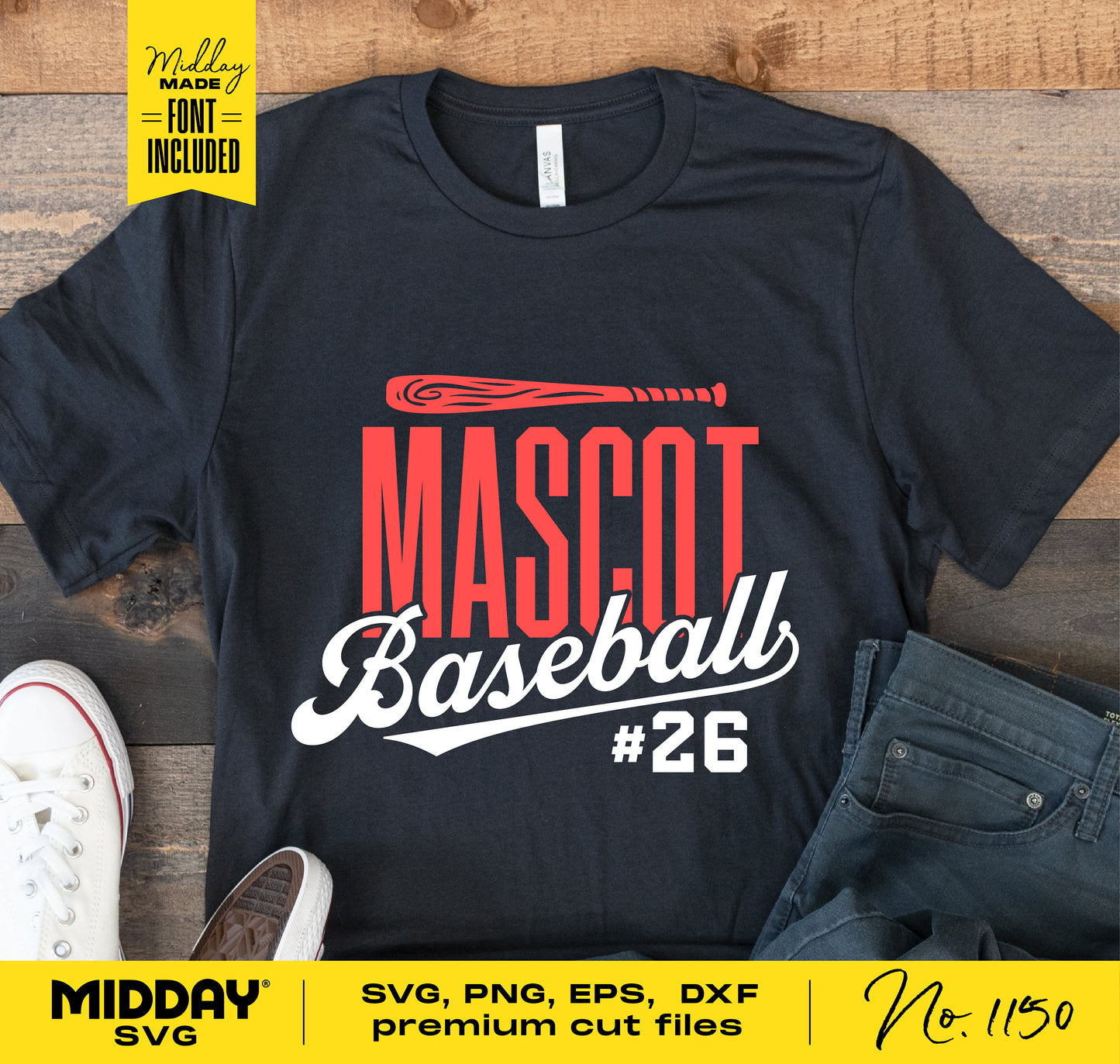 Baseball shirt design with Mascot Baseball logo and #26, suitable for Cricut and Silhouette projects, includes SVG, PNG, EPS, DXF files.