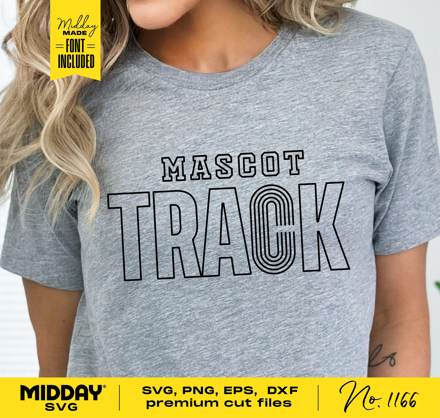 "Mascot Track" t-shirt design for track and field, available in SVG, PNG, EPS, DXF formats for Cricut and sublimation crafting.