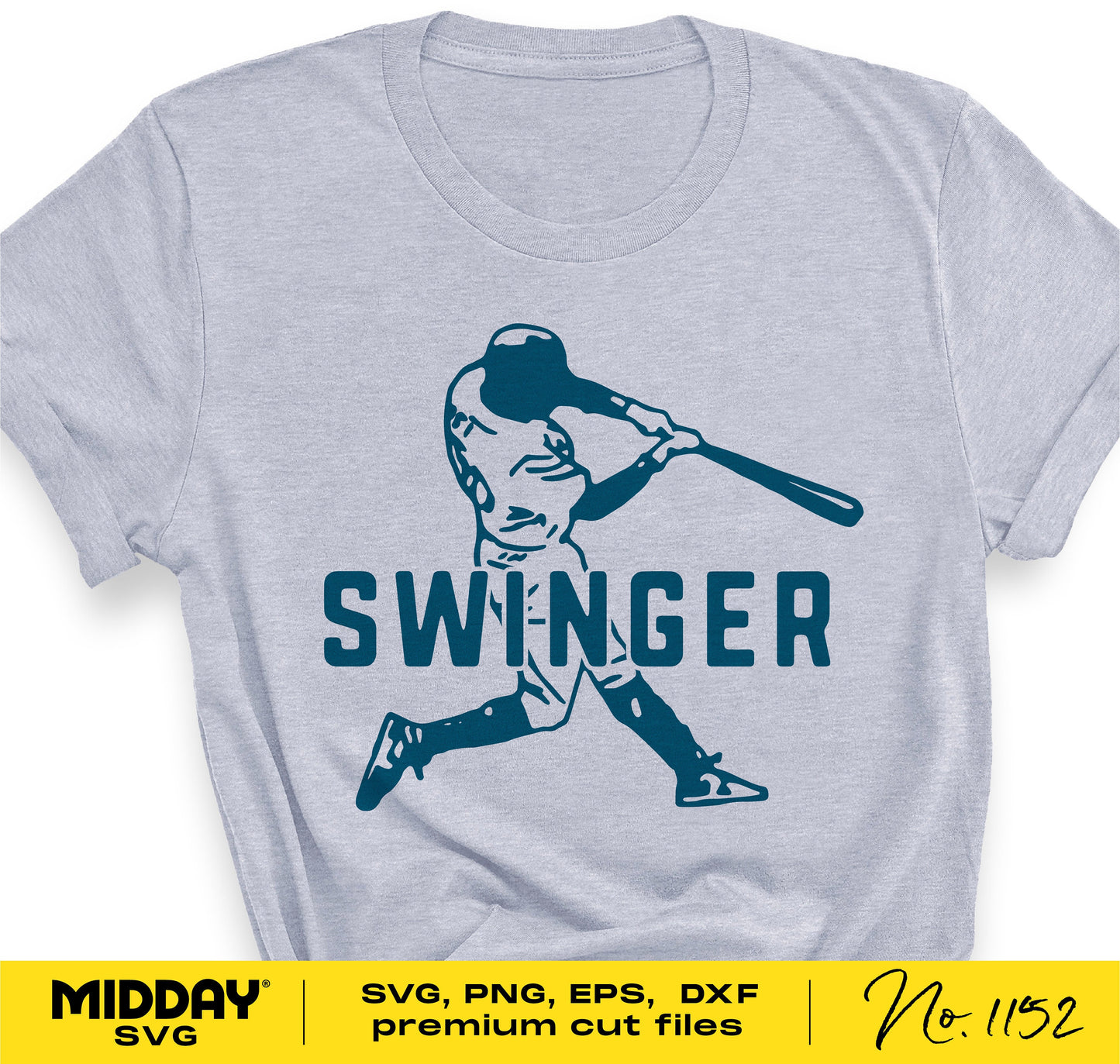 Swinger baseball shirt design in SVG, PNG, EPS, DXF for Cricut and Silhouette, featuring a batter silhouette for enthusiasts.