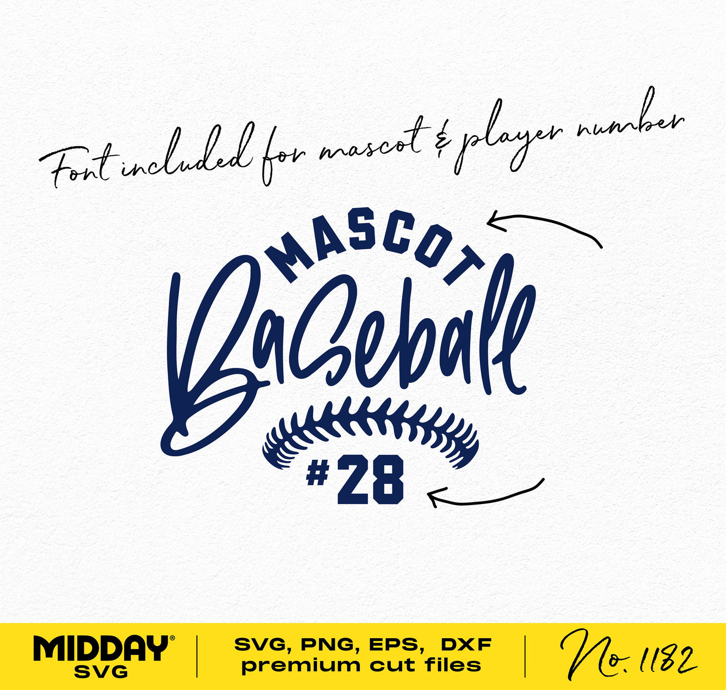 Baseball team SVG template with mascot design and player number, energetic script font included, ideal for baseball mom shirts or banners.
