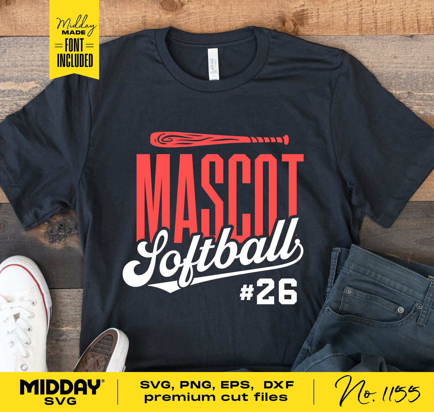 Softball team shirt with "Mascot Softball #26" design, perfect for Cricut and Silhouette projects, includes SVG, PNG, EPS, DXF files.