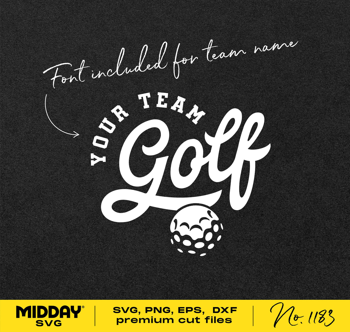 Golf team template with customizable font, featuring the text 'Your Team Golf' and a golf ball graphic. Ideal for DIY designs.
