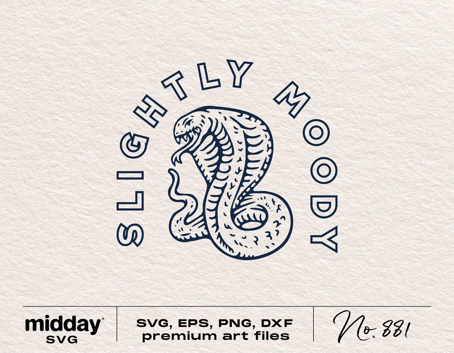 Slightly Moody snake illustration SVG design in blue with premium file formats for Cricut and Silhouette.