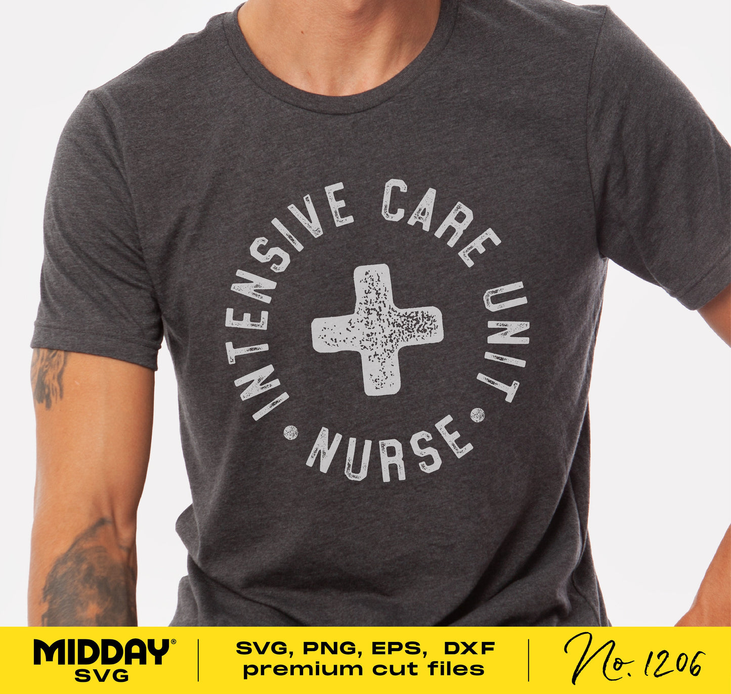 ICU Nurse shirt featuring 'Intensive Care Unit Nurse' graphic in SVG, PNG formats, ideal for Cricut and Silhouette projects.