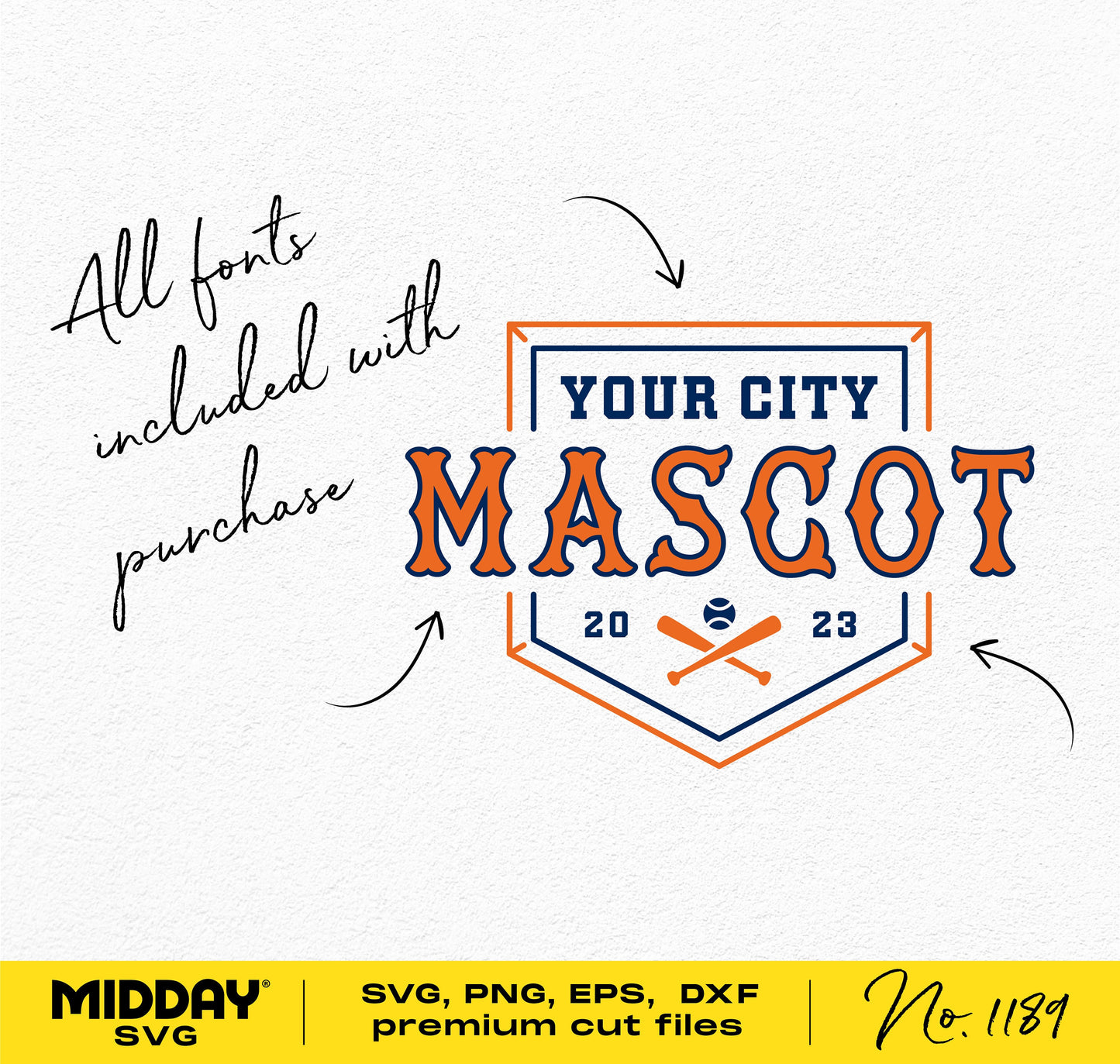 Vintage baseball team template with customizable mascot and city text, includes SVG and cut file formats for Cricut and Silhouette users.