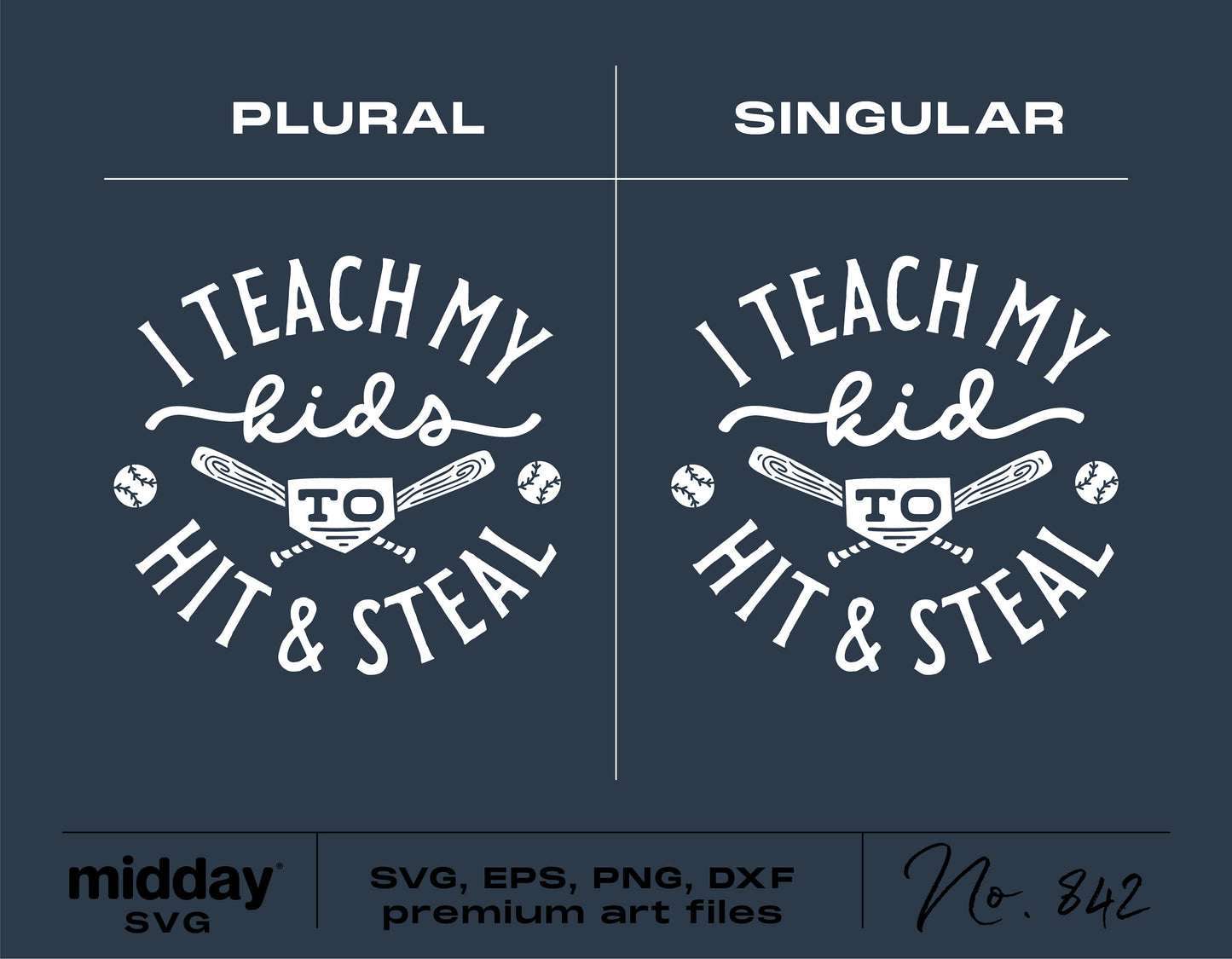 Baseball SVG design featuring 'I Teach My Kids to Hit & Steal' text, suitable for Cricut or Silhouette projects.