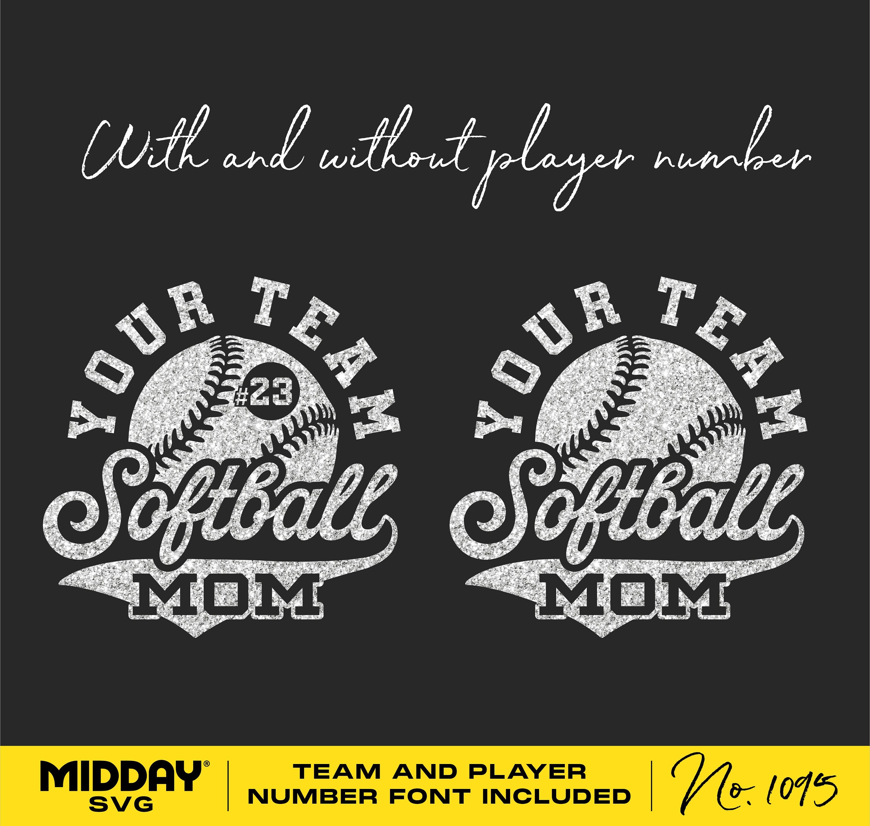 Softball Mom SVG design with customizable team and player number for shirts and tumblers.