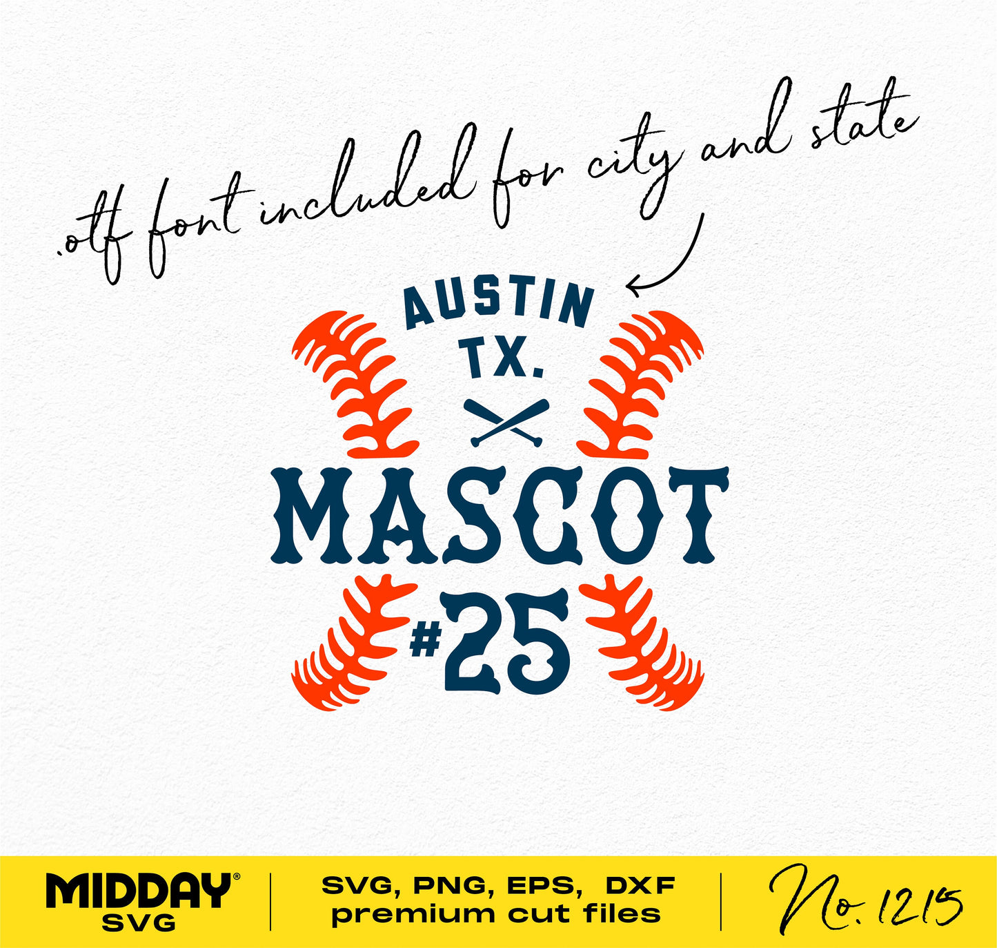 T-Ball Mascot #25 design with crossed bats and baseball accents, available in SVG, PNG, EPS, DXF formats for Cricut and Silhouette.