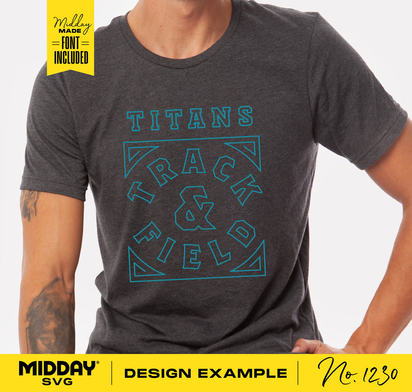 Gray t-shirt with blue Titans Track & Field design, suitable for Cricut and Silhouette cutting machines.