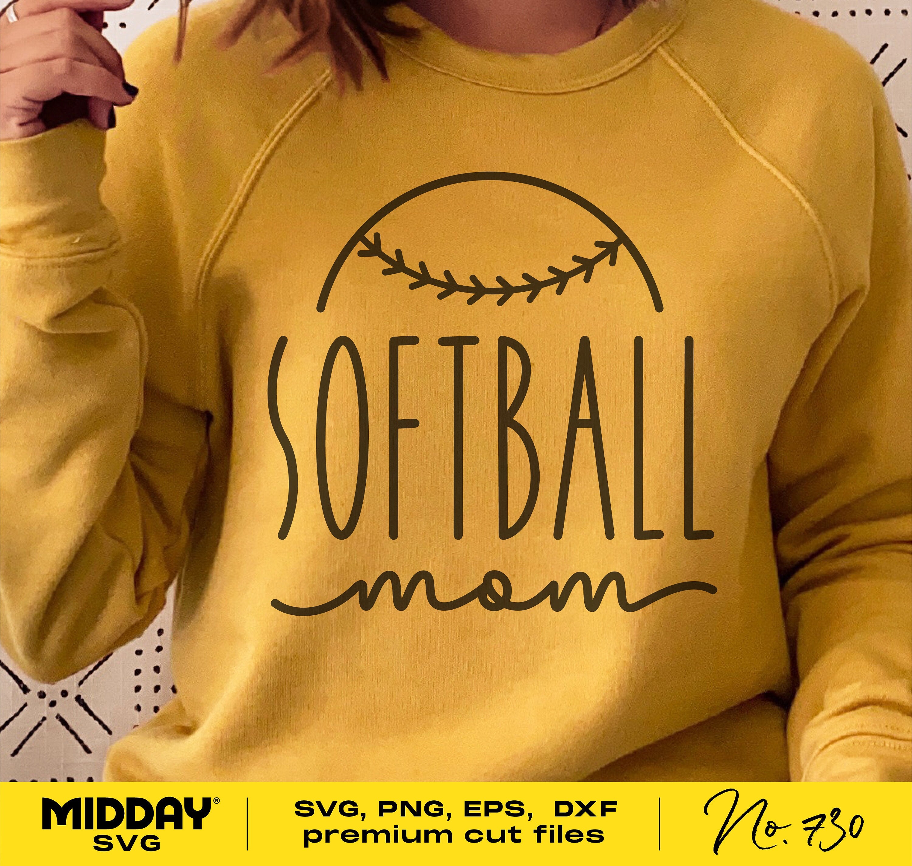 Softball Mom sweatshirt featuring customizable SVG, PNG, EPS, DXF design template for crafting, sublimation, and Cricut projects.