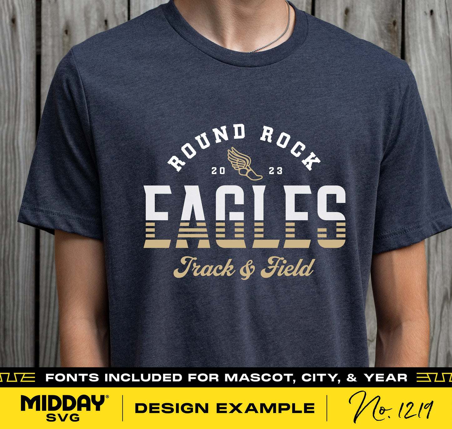 Round Rock Eagles 2023 Track & Field shirt design with fonts for mascot, city, and year. Ideal for team templates and Cricut projects.